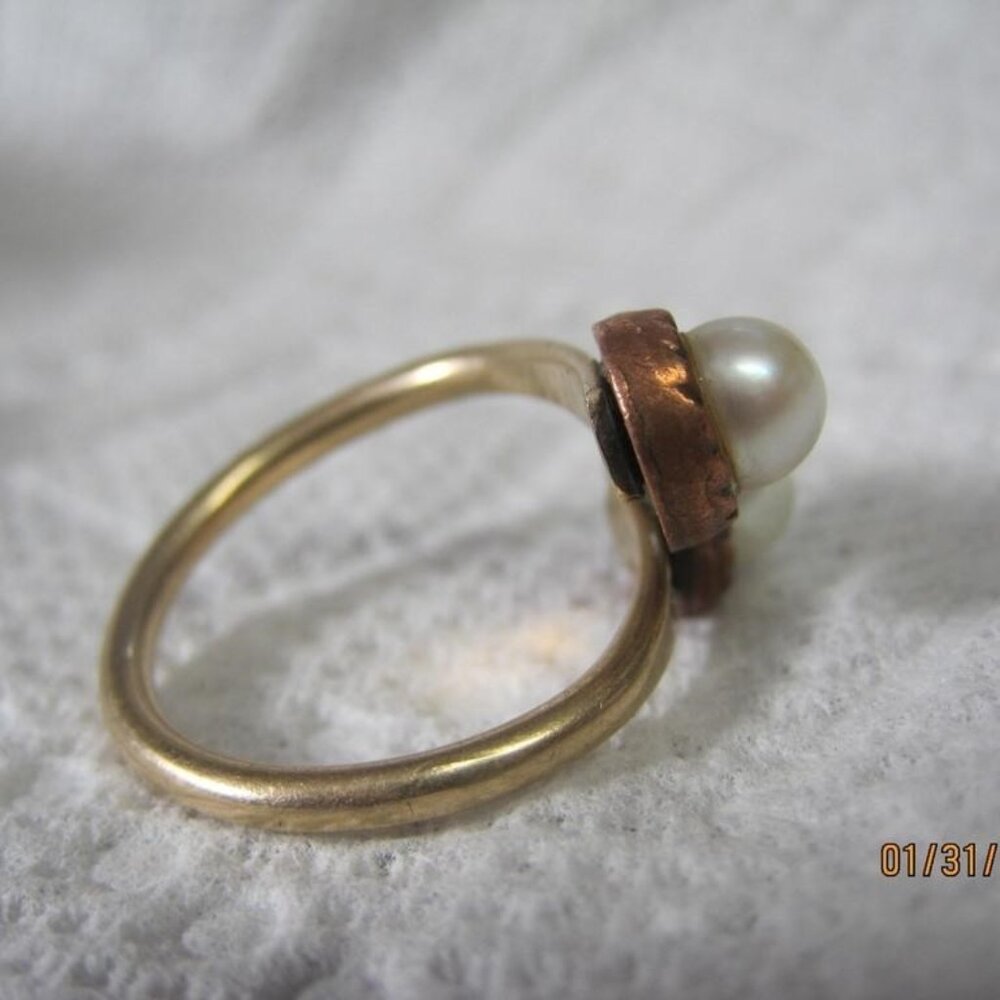 Vintage 12K Gold Filled Twin Pearl Bypass Ring Size Unique Estate Sale Jewelry - Picture 2 of 3